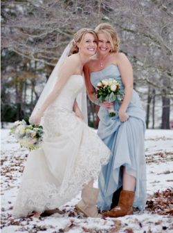 winter bride and bridesmaid